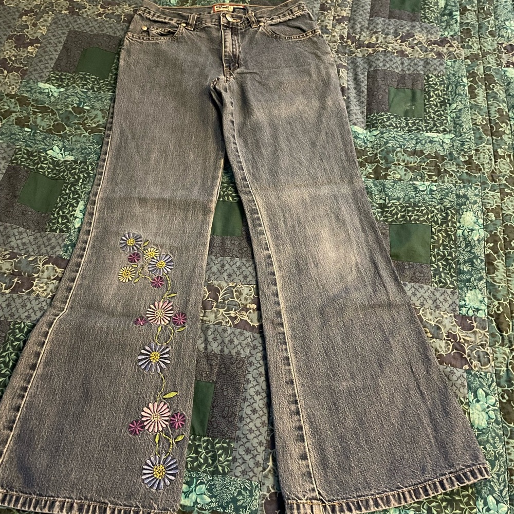 Old Navy Flair Leg Embroidered Jeans Girls Size 12